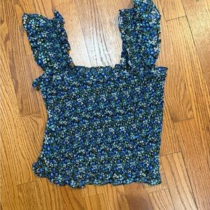Robertson + Rodeo Blue Floral Cropped Smocked Tank Top, size Small. Like new!